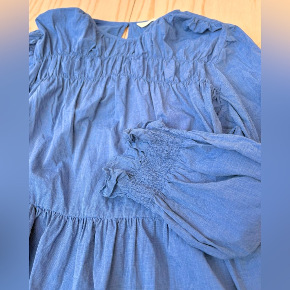 indigo shirred peasant blouse - 100% cotton deep blue smocked - 2X/22W like new